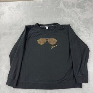 Karl Lagerfeld Paris Long Sleeve Black Shirt Wo Mens Size XL Embroidered Logo